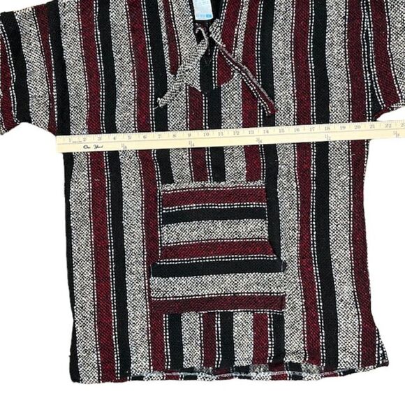 NWOT La Malinche Capucha Authentic Artisanias Poncho Burgundy Black L - Picture 3 of 7